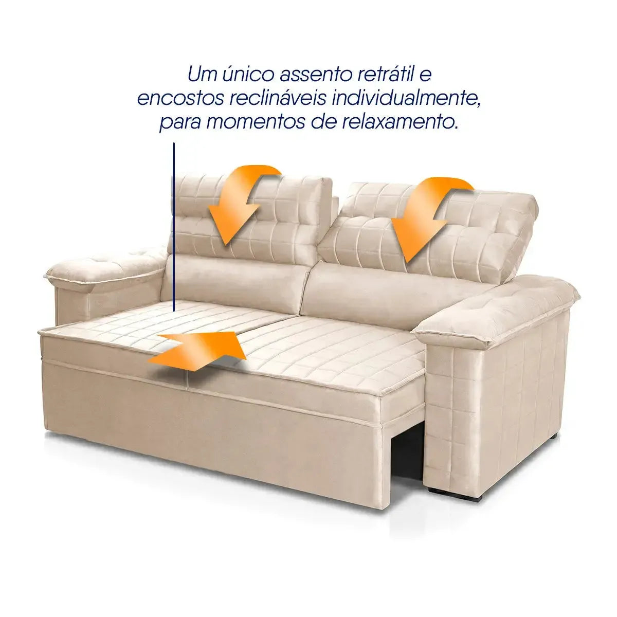 Sofá Retrátil Reclinável 2 lugares com molas 1,80m Quantum Suede Velut Bege
