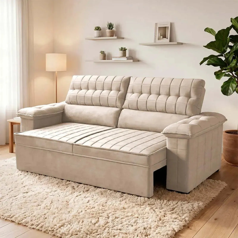 Sofá Retrátil Reclinável 2 lugares com molas 1,80m Quantum Suede Velut Bege