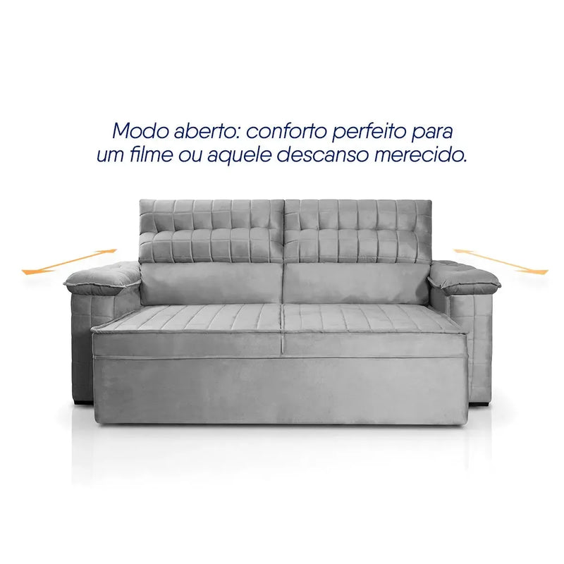 Sofá Retrátil Reclinável 2 lugares com molas 1,80m Quantum Suede Velut Cinza
