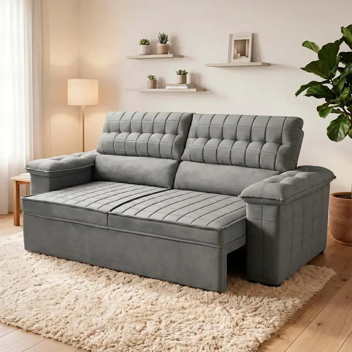 Sofá Retrátil Reclinável 2 lugares com molas 1,80m Quantum Suede Velut Cinza