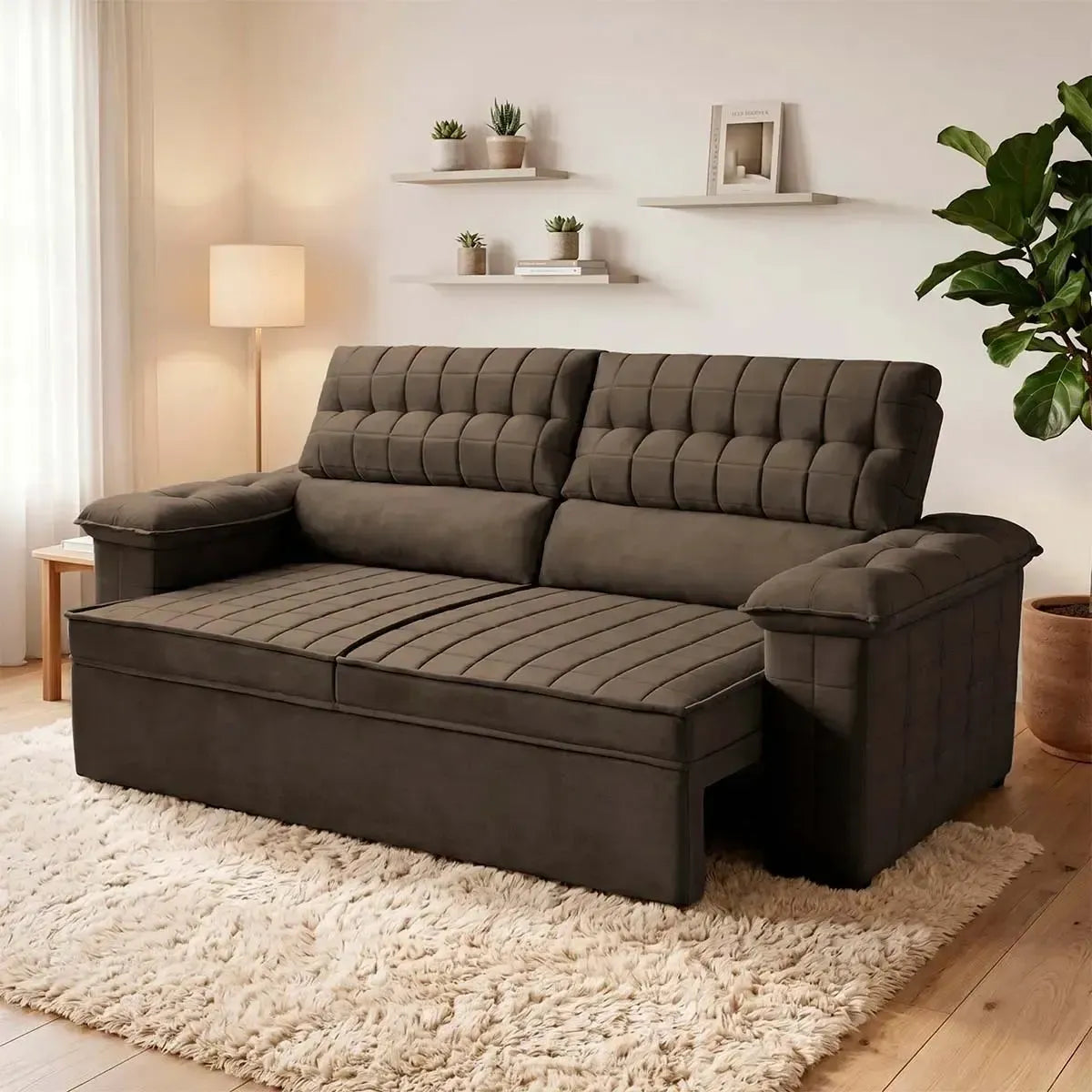 Sofá Retrátil Reclinável 2 lugares com molas 1,80m Quantum Suede Velut Marrom