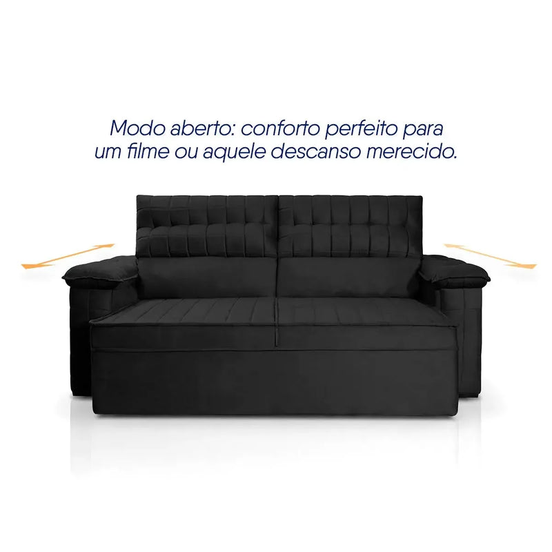 Sofá Retrátil Reclinável 2 lugares com molas 1,80m Quantum Suede Velut Preto