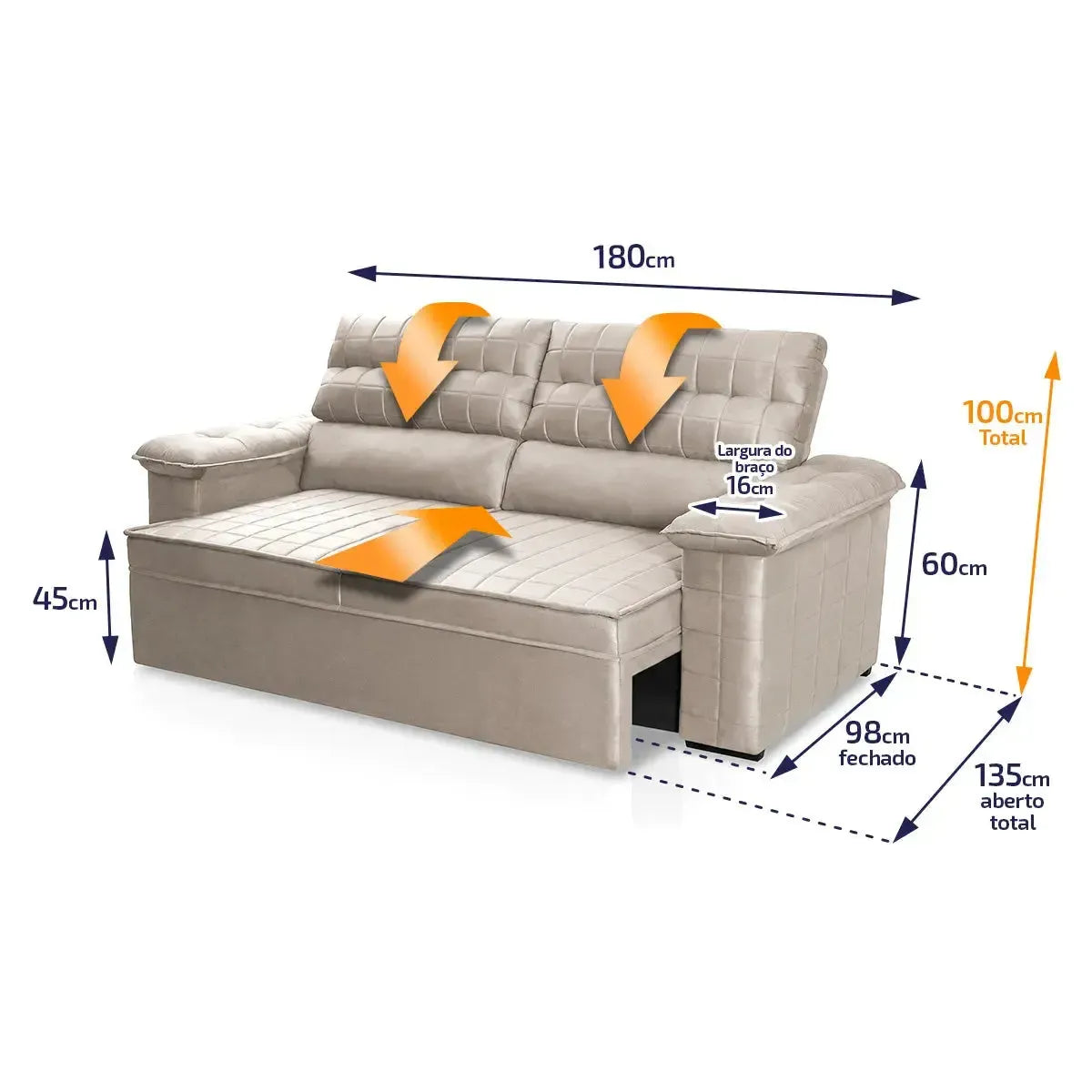 Sofá Retrátil Reclinável 2 lugares com molas 1,80m Quantum Suede Velut Tabaco