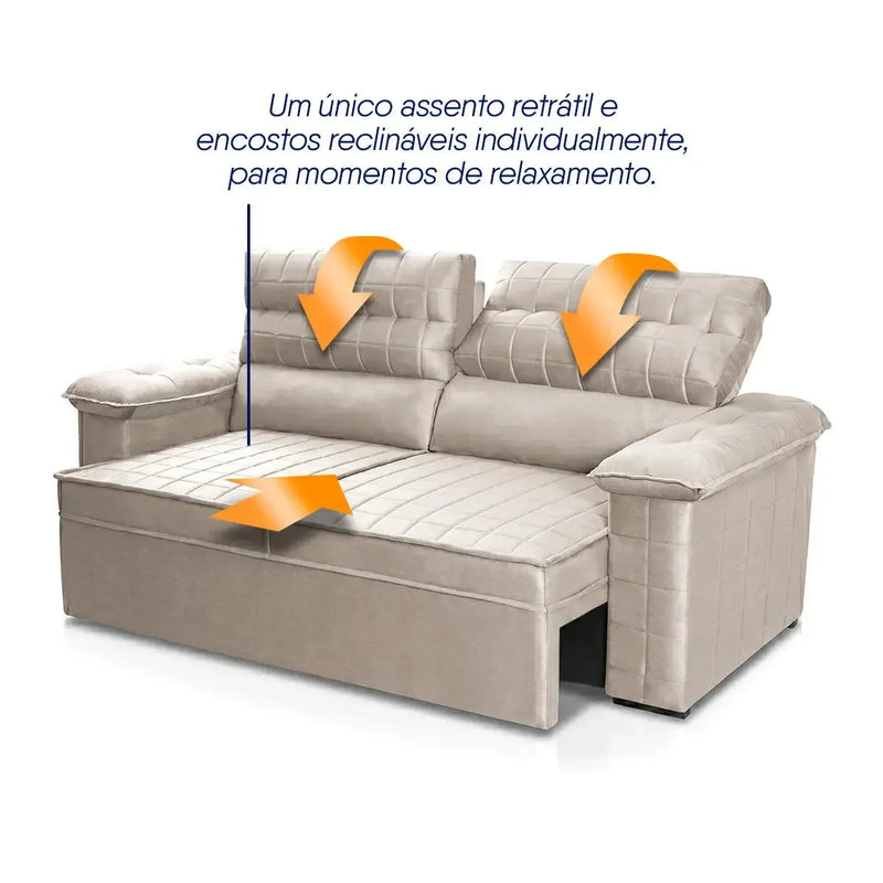 Sofá Retrátil Reclinável 2 lugares com molas 1,80m Quantum Suede Velut Tabaco