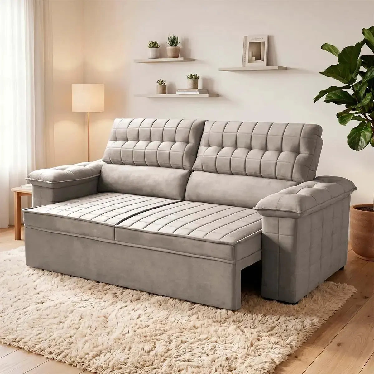 Sofá Retrátil Reclinável 2 lugares com molas 1,80m Quantum Suede Velut Tabaco
