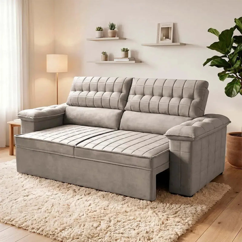 Sofá Retrátil Reclinável 2 lugares com molas 1,80m Quantum Suede Velut Tabaco