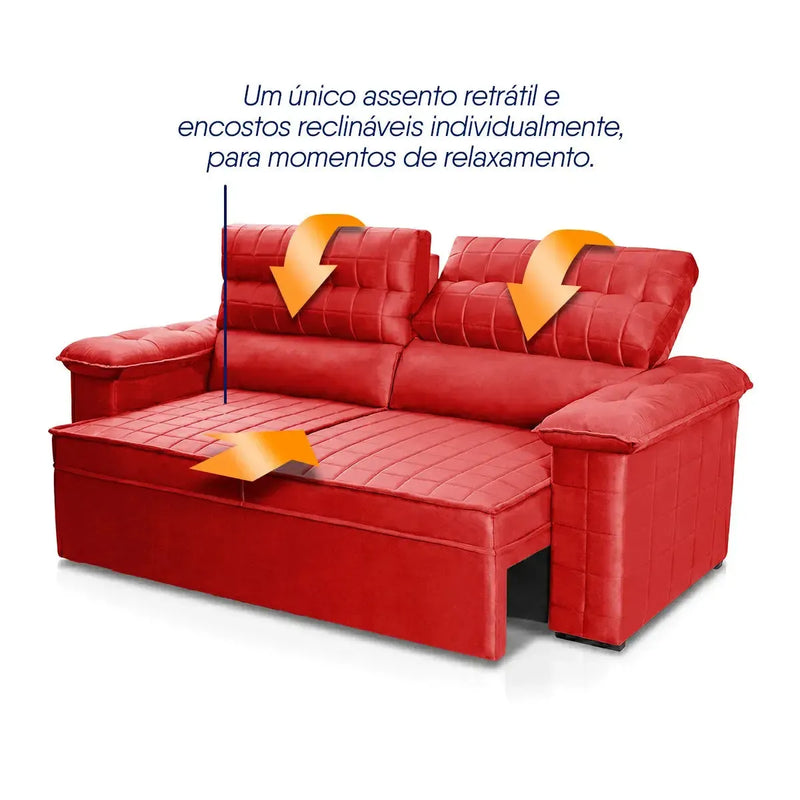 Sofá Retrátil Reclinável 2 lugares com molas 1,80m Quantum Suede Velut Vermelho