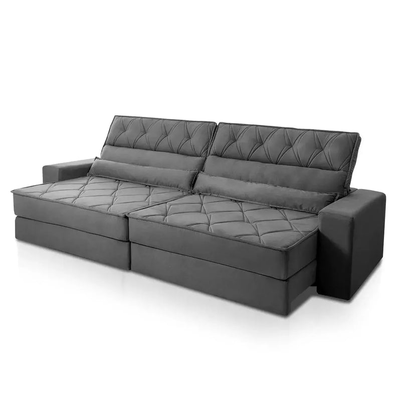 Sofá Retrátil Reclinável 2,30m Albany Suede Velut Cinza Molas Ensacadas