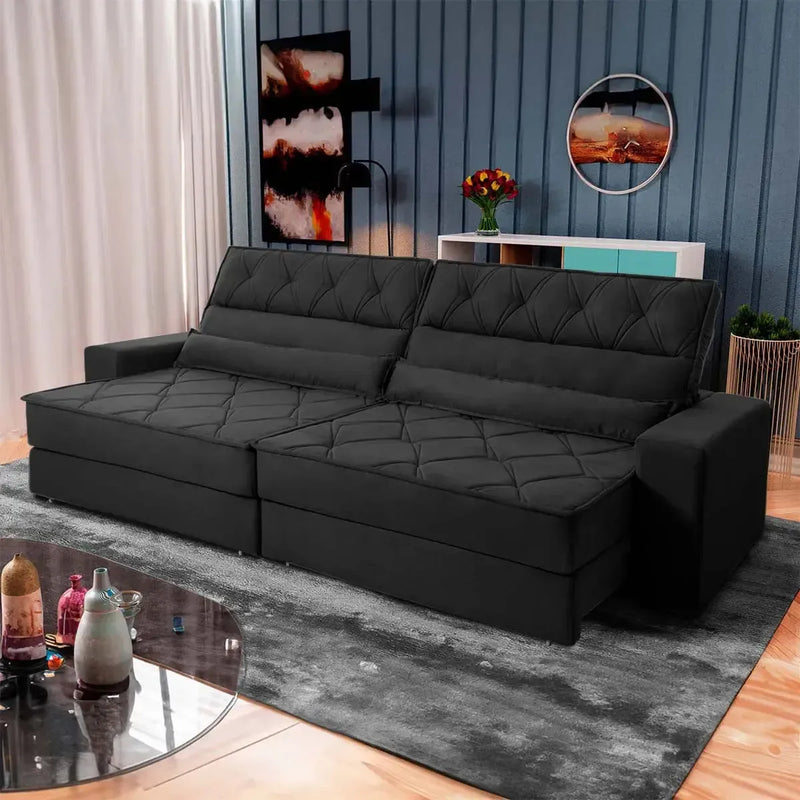 Sofá Retrátil Reclinável 2,30m Albany Suede Velut Preto Molas Ensacadas