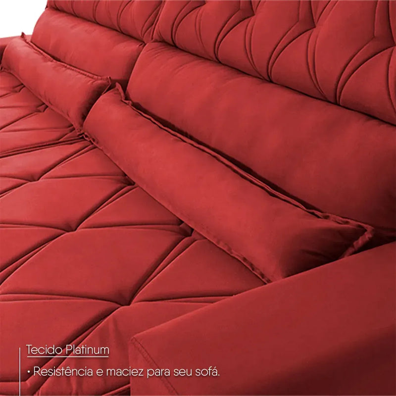 Sofá Retrátil Reclinável 2,30m Albany Suede Velut Vermelho Molas Ensacadas