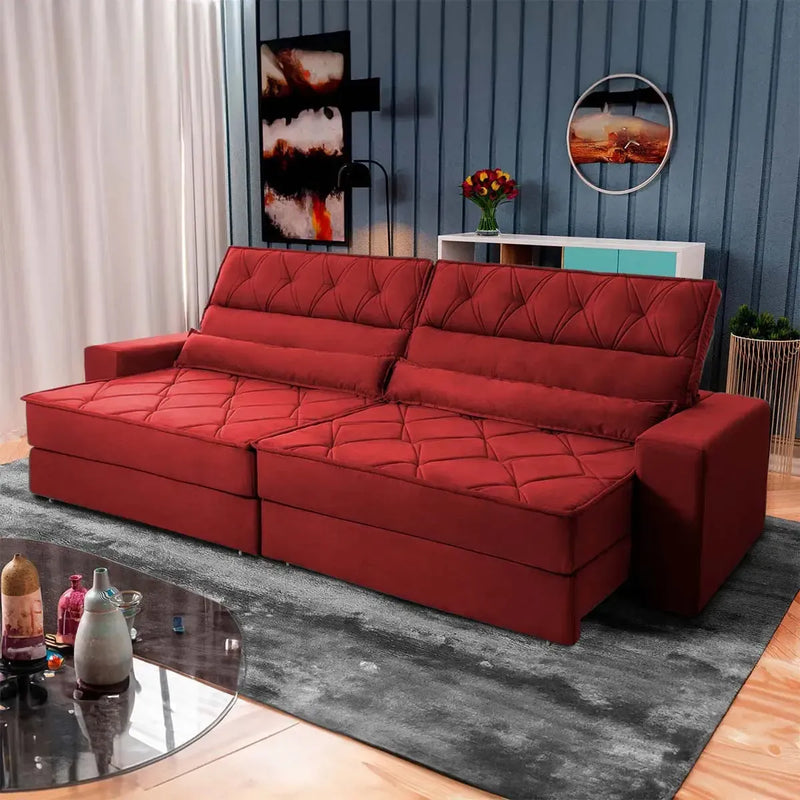Sofá Retrátil Reclinável 2,30m Albany Suede Velut Vermelho Molas Ensacadas