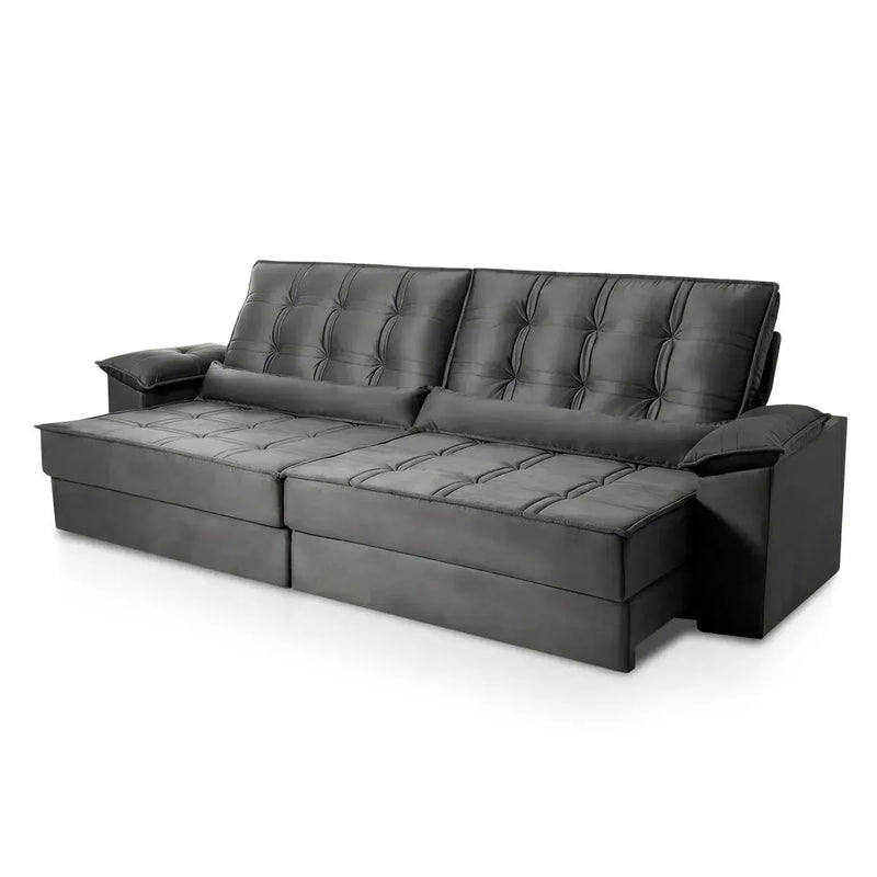 Sofá Retrátil Reclinável 2,30m Ascari Suede Velut Cinza molas Ensacadas