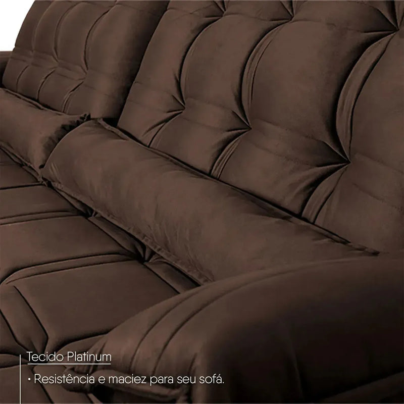 Sofá Retrátil Reclinável 2,30m Ascari Suede Velut Marrom molas Ensacadas