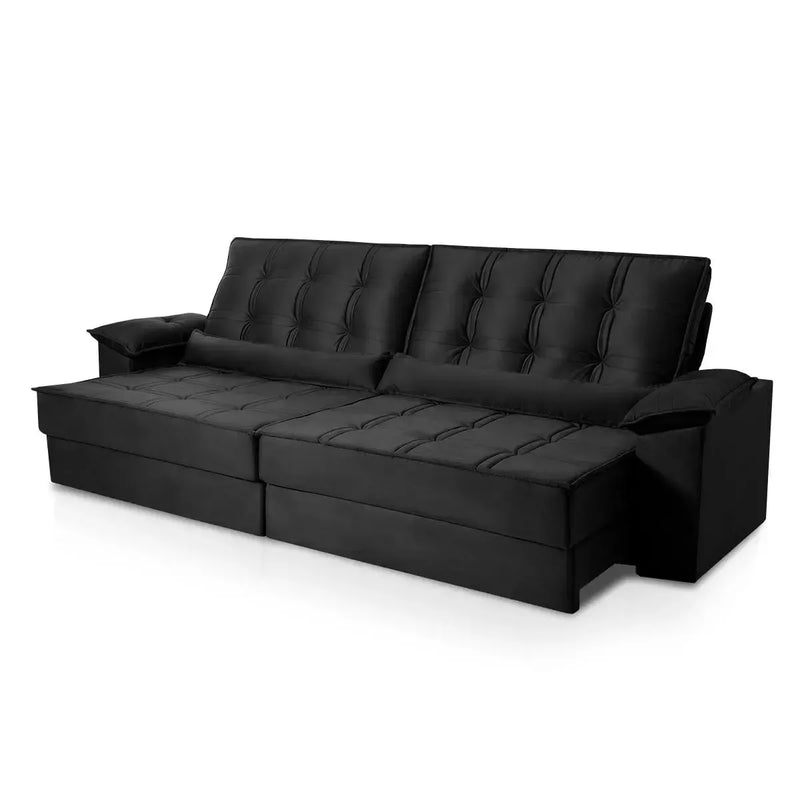 Sofá Retrátil Reclinável 2,30m Ascari Suede Velut Preto molas Ensacadas