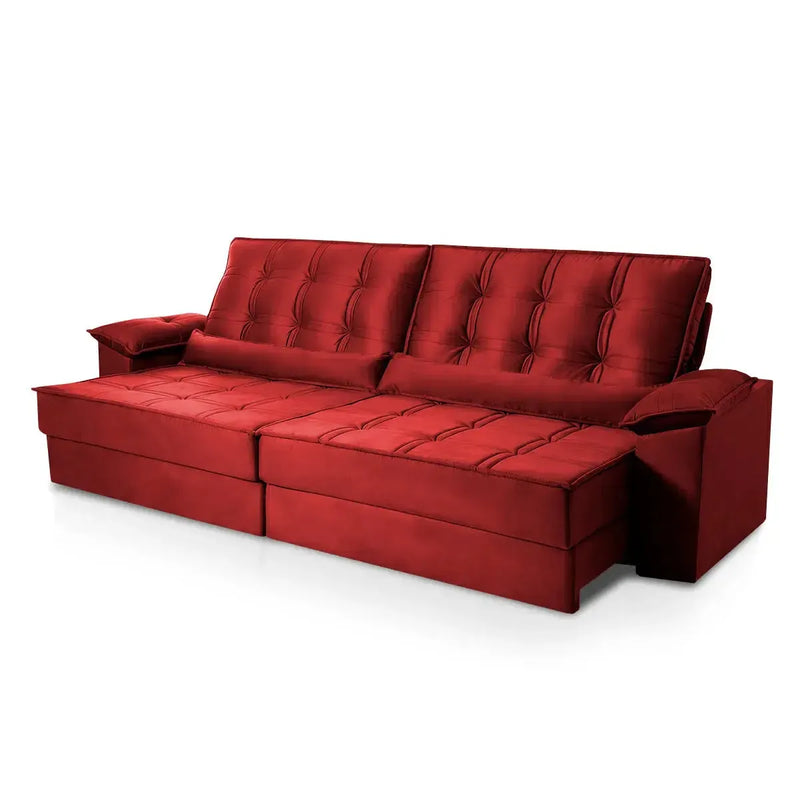 Sofá Retrátil Reclinável 2,30m Ascari Suede Velut Vermelho molas Ensacadas