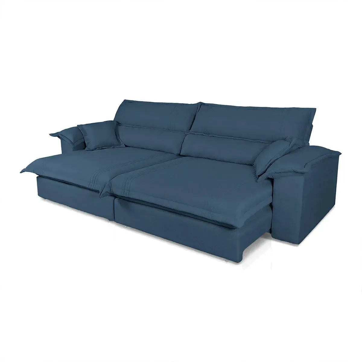 Sofá retrátil reclinável Nivus azul de linho rústico com molas ensacadas, design moderno.