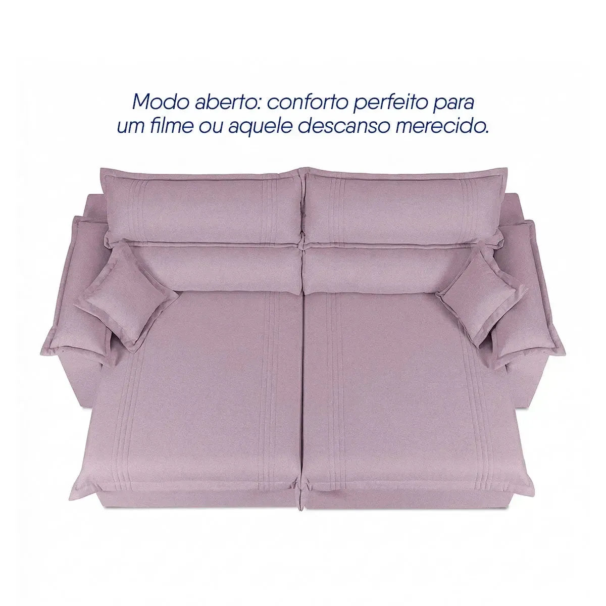 Sofá retrátil reclinável Nivus Rosê de linho rústico, com assento estendido e encosto reclinado.