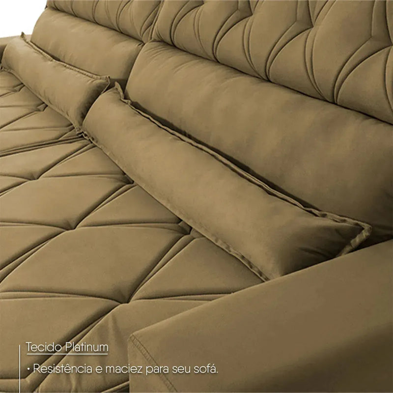 Sofá Retrátil Reclinável 2,50m Albany Suede Velut Bege Molas Ensacadas