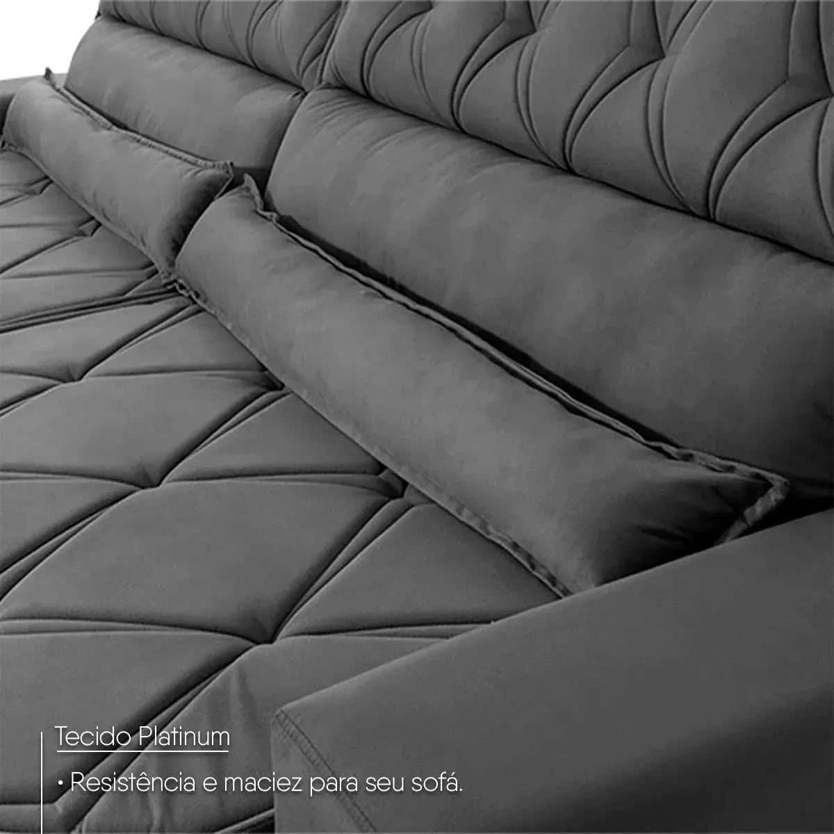 Sofá Retrátil Reclinável 2,50m Albany Suede Velut Cinza Molas Ensacadas