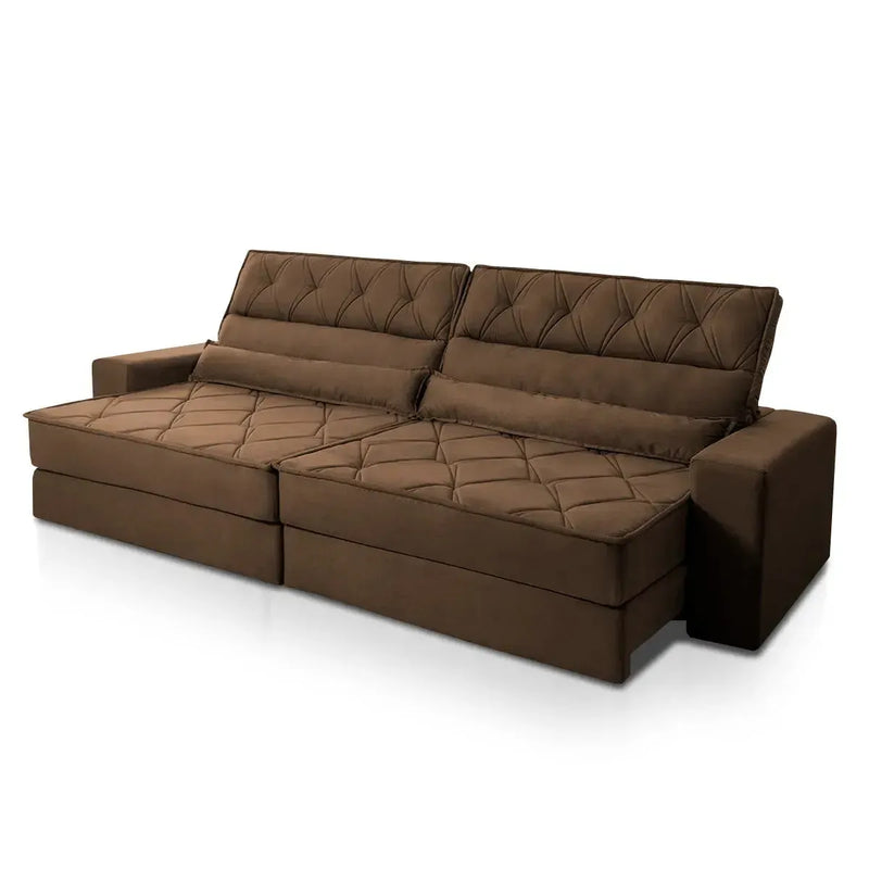 Sofá Retrátil Reclinável 2,50m Albany Suede Velut Marrom Molas Ensacadas