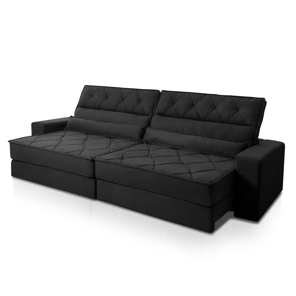 Sofá Retrátil Reclinável 2,50m Albany Suede Velut Preto Molas Ensacadas