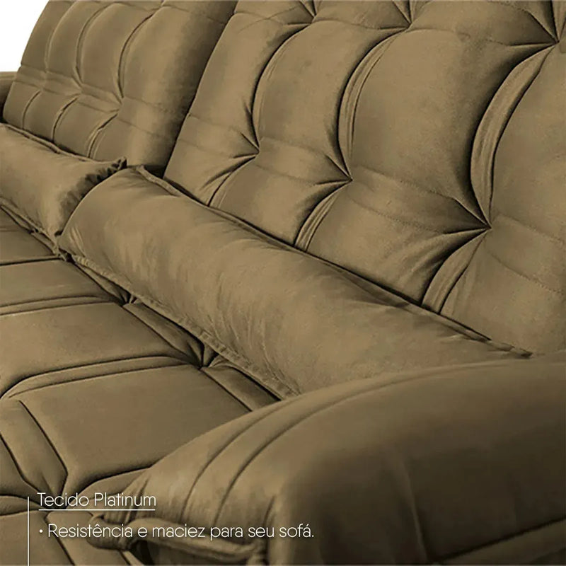 Sofá Retrátil Reclinável 2,50m Ascari Suede Velut Bege molas Ensacadas