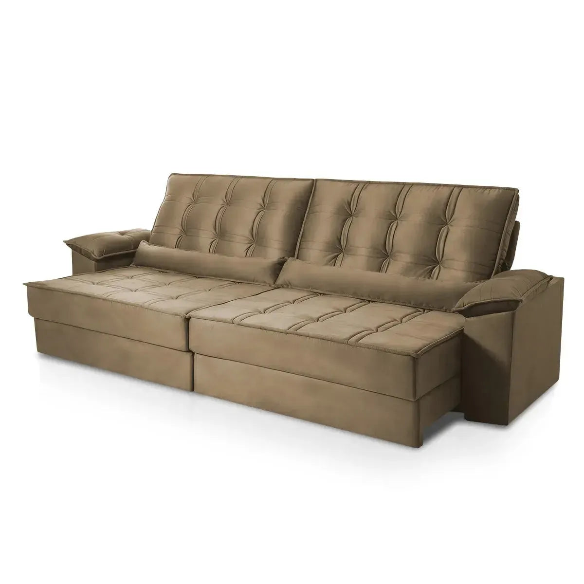 Sofá Retrátil Reclinável 2,50m Ascari Suede Velut Bege molas Ensacadas