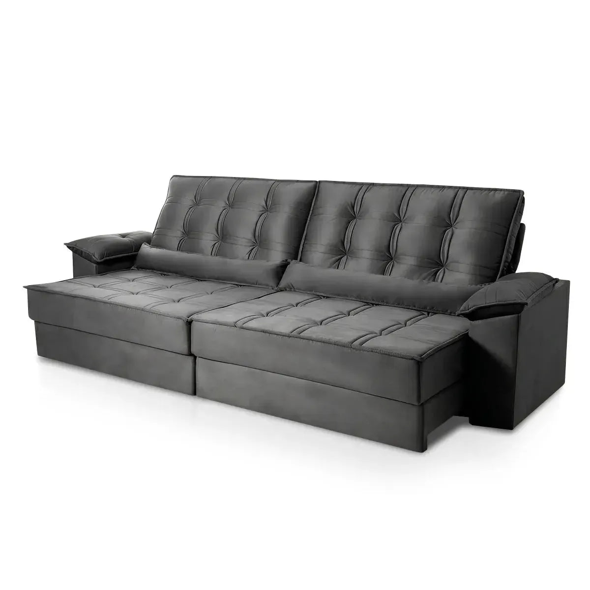 Sofá Retrátil Reclinável 2,50m Ascari Suede Velut Cinza molas Ensacadas