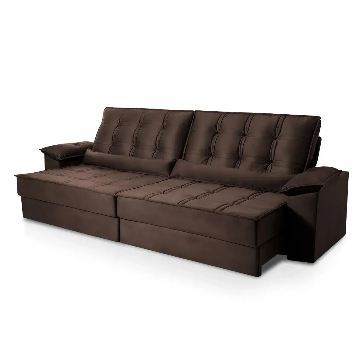 Sofá Retrátil Reclinável 2,50m Ascari Suede Velut Marrom molas Ensacadas