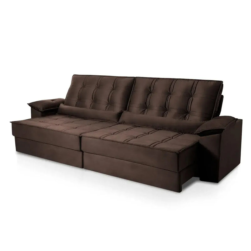 Sofá Retrátil Reclinável 2,50m Ascari Suede Velut Marrom molas Ensacadas