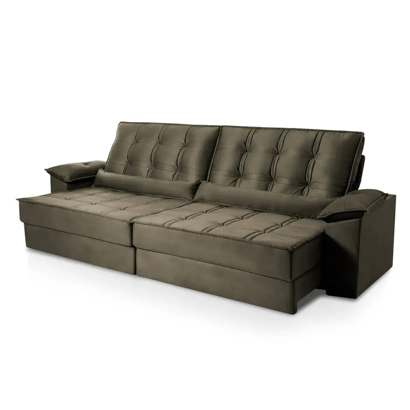 Sofá Retrátil Reclinável 2,50m Ascari Suede Velut Tabaco molas Ensacadas