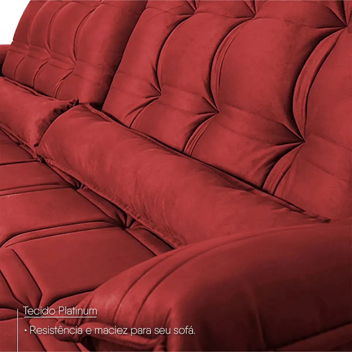 Sofá Retrátil Reclinável 2,50m Ascari Suede Velut Vermelho molas Ensacadas