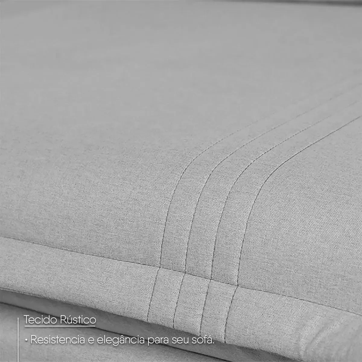 Sofá retrátil reclinável Nivus cinza com molas ensacadas, detalhe do tecido rústico.