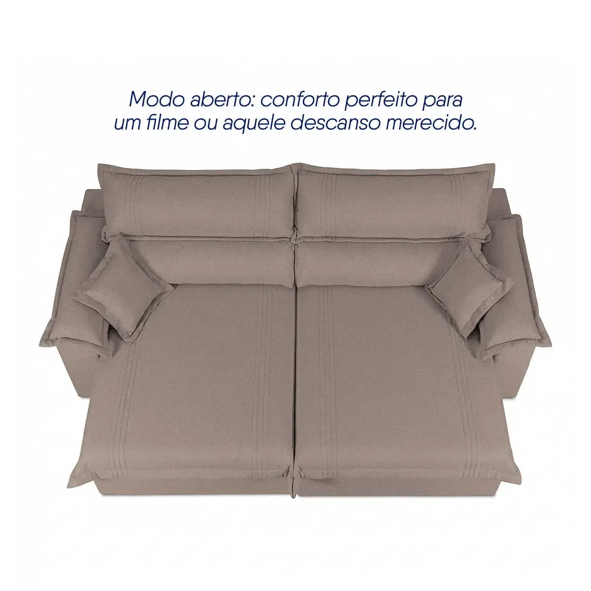 Sofá retrátil reclinável Nivus marrom de linho rústico, com assento estendido e encosto reclinado.