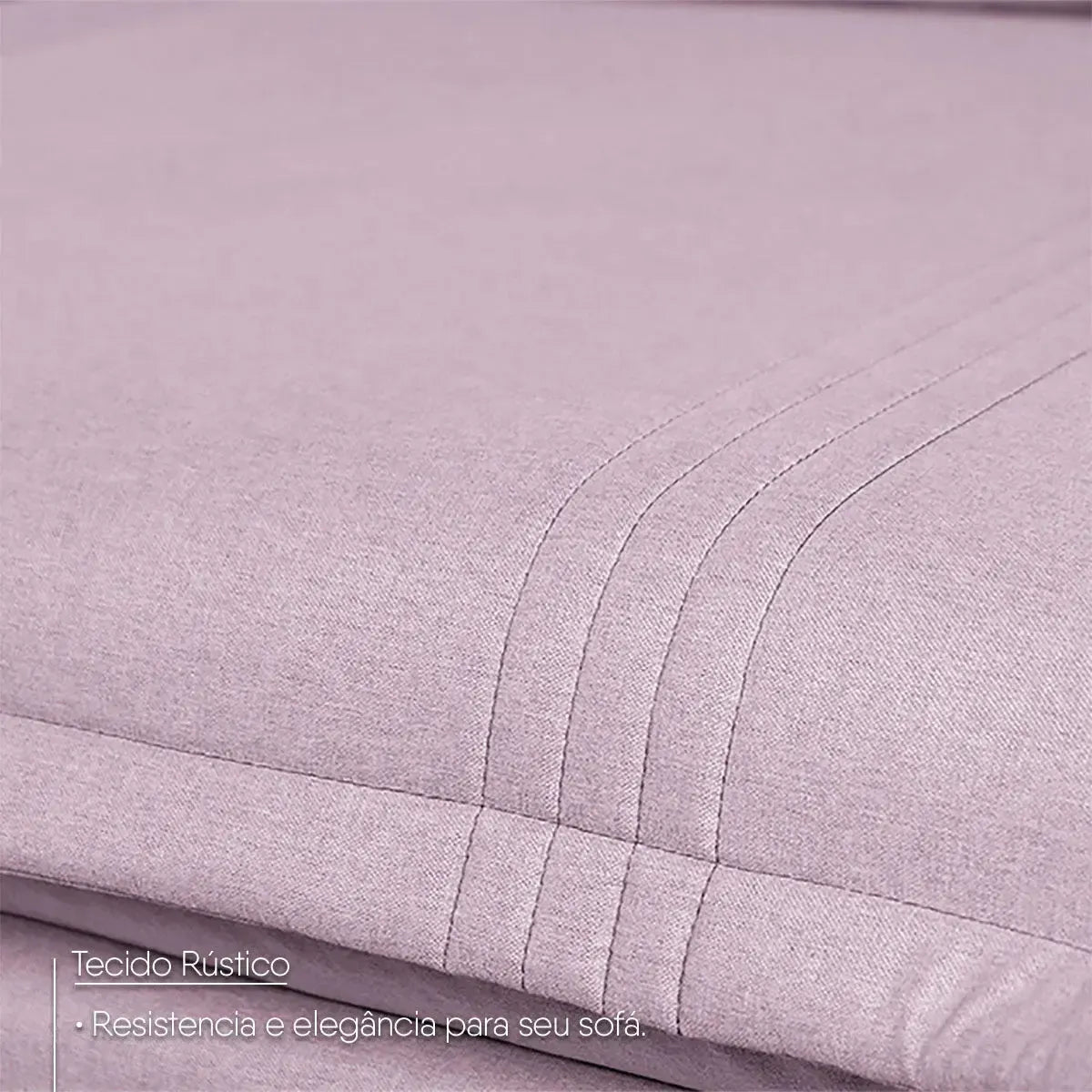 Sofá retrátil reclinável Nivus rose de linho rústico, com costura detalhada e toque macio.