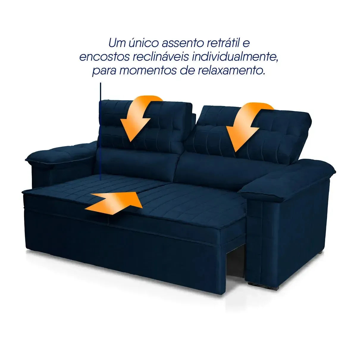 Sofá Retrátil Reclinável 3 lugares com molas 2,00m Quantum Suede Velut Azul