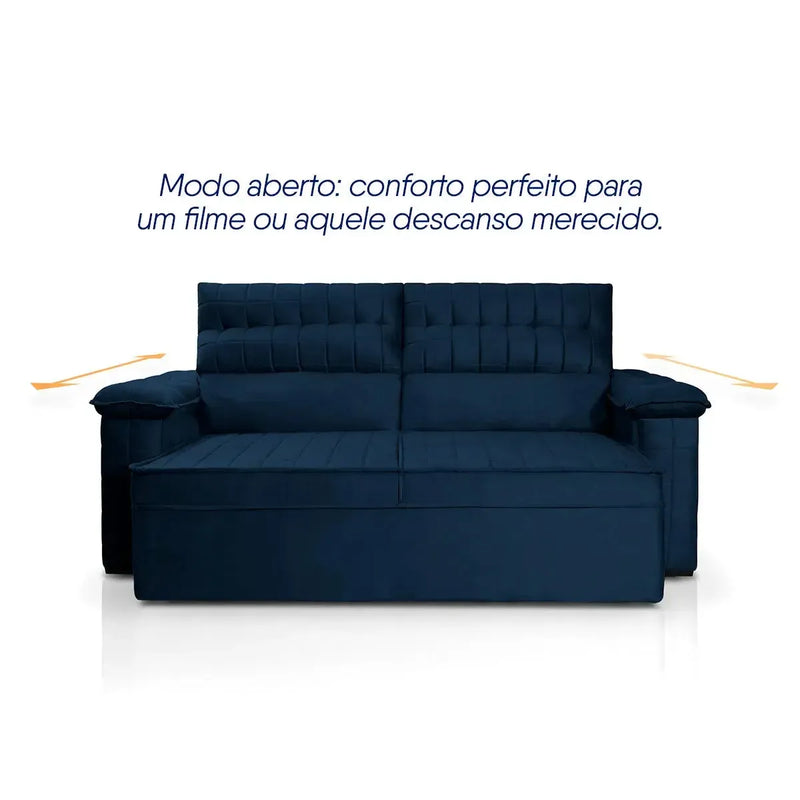 Sofá Retrátil Reclinável 3 lugares com molas 2,00m Quantum Suede Velut Azul