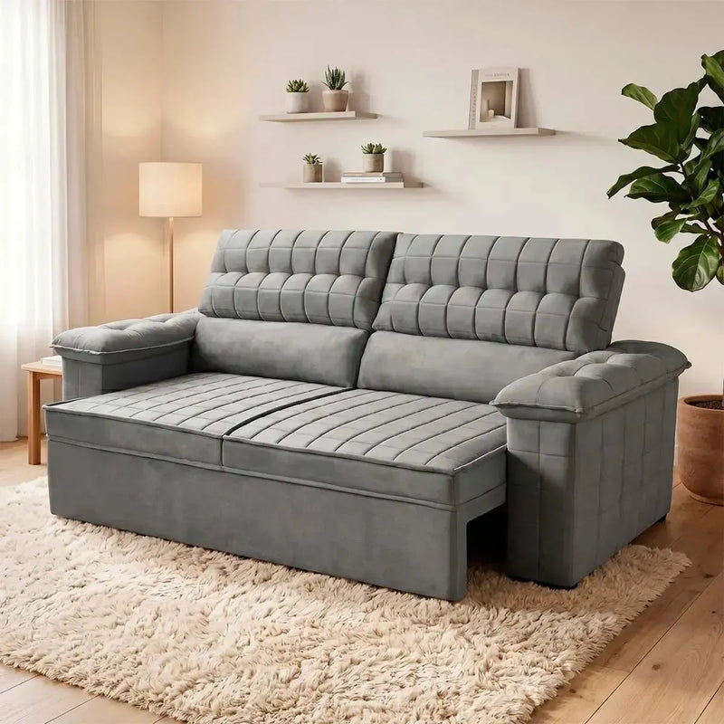 Sofá Retrátil Reclinável 3 lugares com molas 2,00m Quantum Suede Velut Cinza