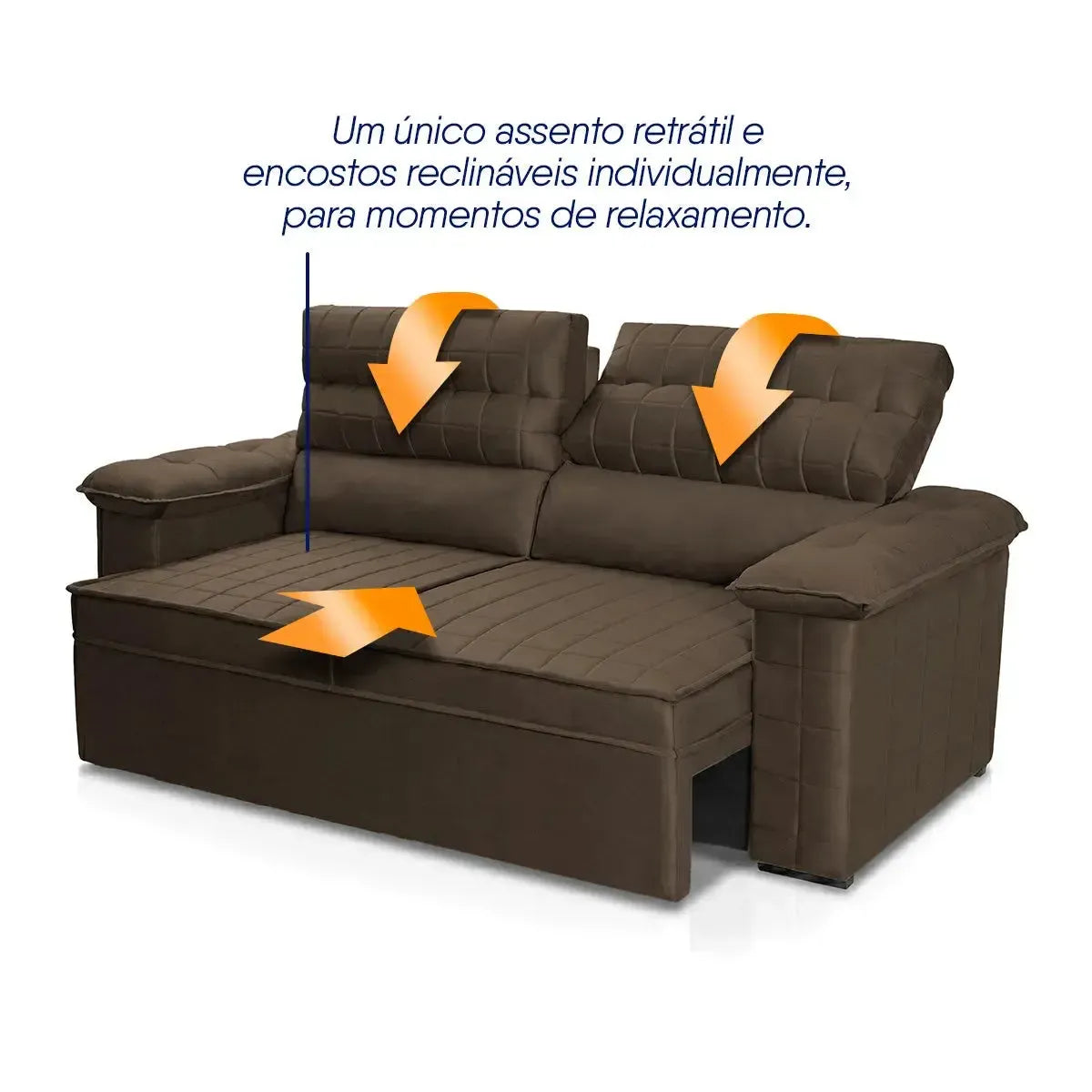 Sofá Retrátil Reclinável 3 lugares com molas 2,00m Quantum Suede Velut Marrom