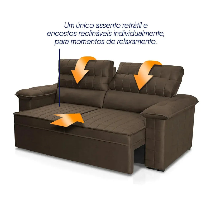 Sofá Retrátil Reclinável 3 lugares com molas 2,00m Quantum Suede Velut Marrom