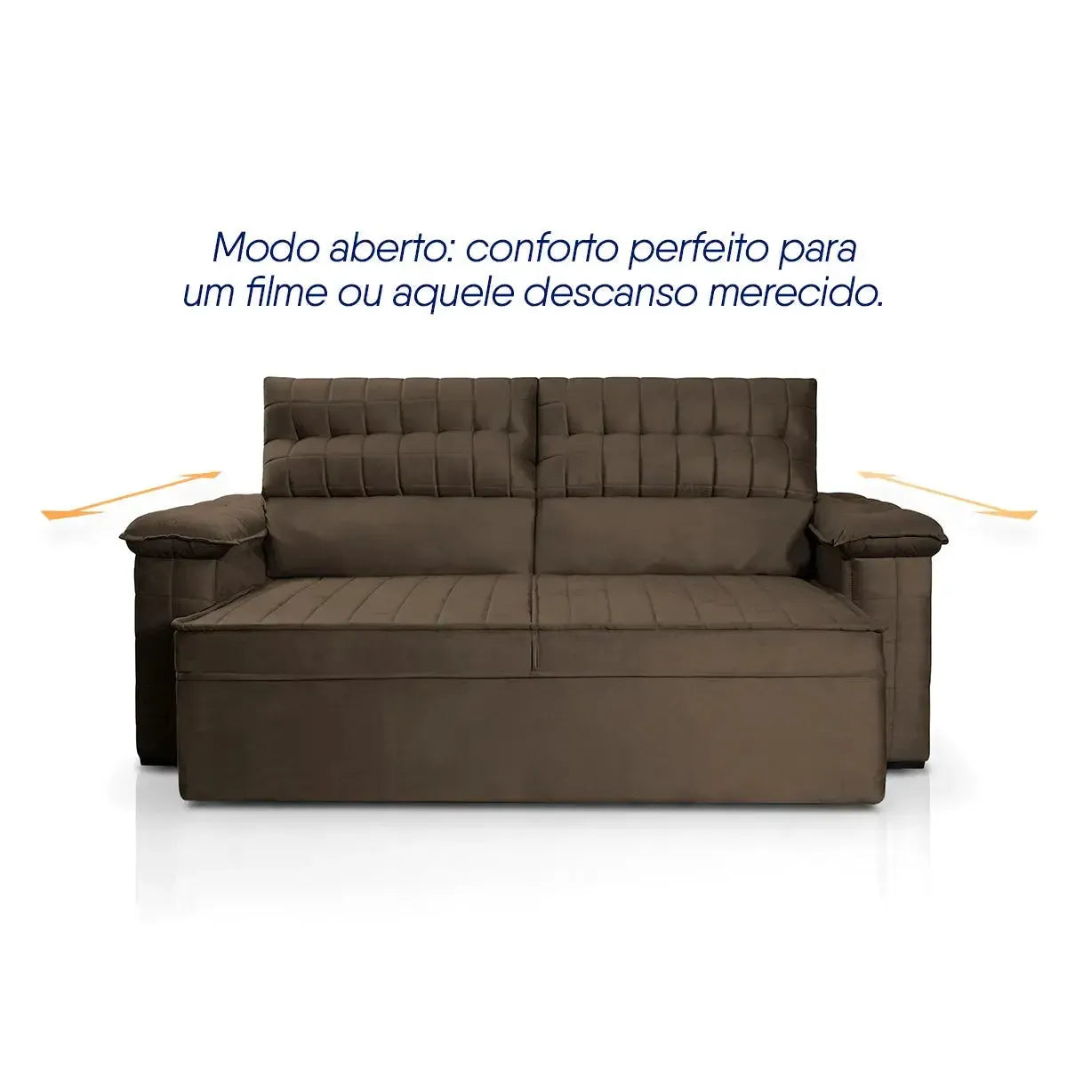 Sofá Retrátil Reclinável 3 lugares com molas 2,00m Quantum Suede Velut Marrom