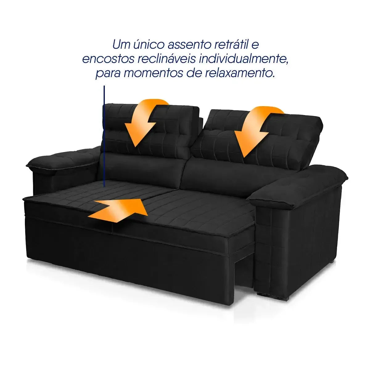 Sofá Retrátil Reclinável 3 lugares com molas 2,00m Quantum Suede Velut Preto
