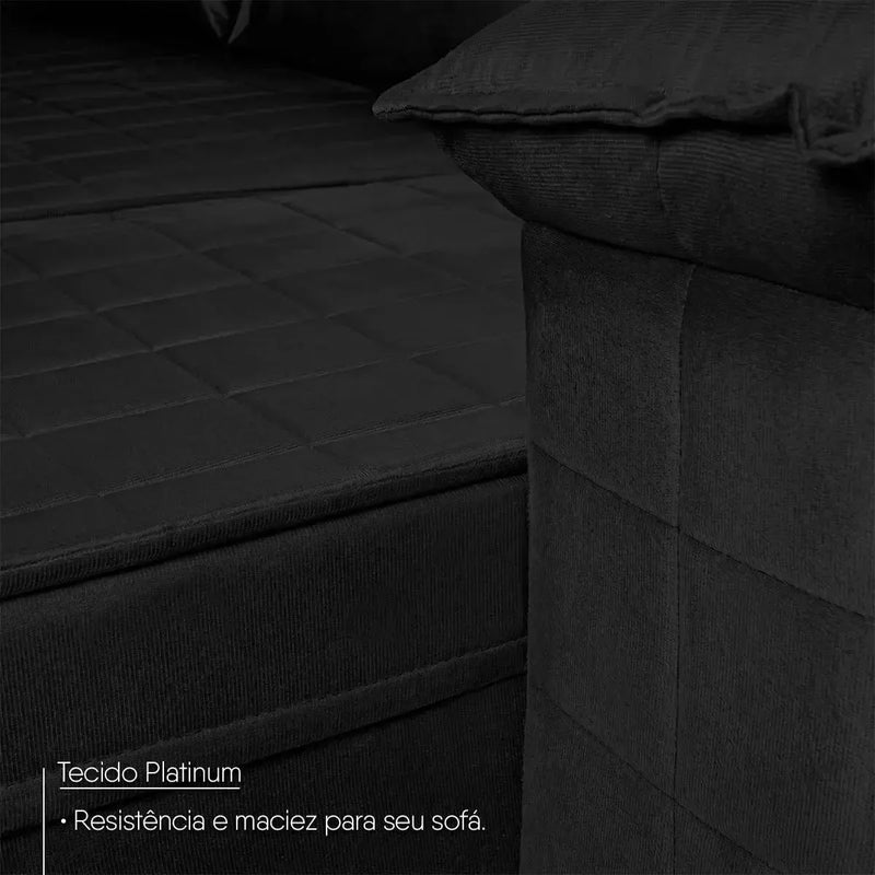 Sofá Retrátil Reclinável 3 lugares com molas 2,00m Quantum Suede Velut Preto