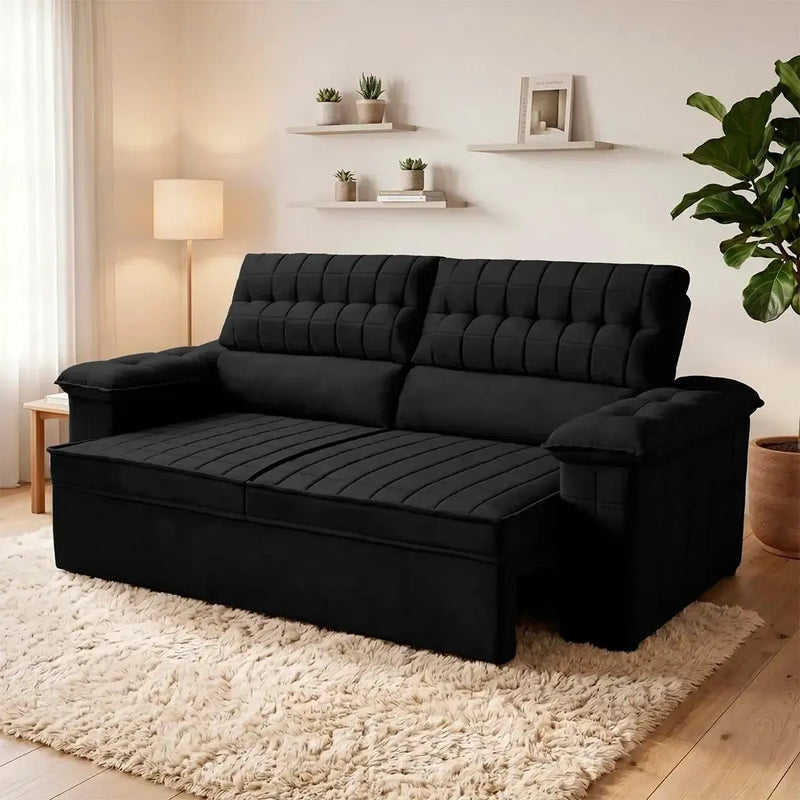Sofá Retrátil Reclinável 3 lugares com molas 2,00m Quantum Suede Velut Preto