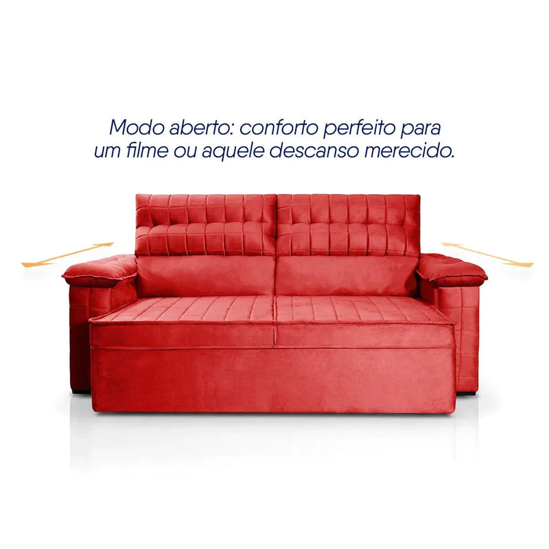 Sofá Retrátil Reclinável 3 lugares com molas 2,00m Quantum Suede Velut Vermelho