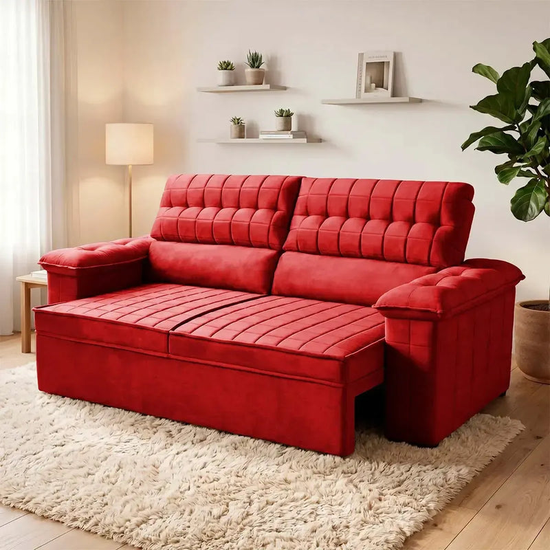 Sofá Retrátil Reclinável 3 lugares com molas 2,00m Quantum Suede Velut Vermelho