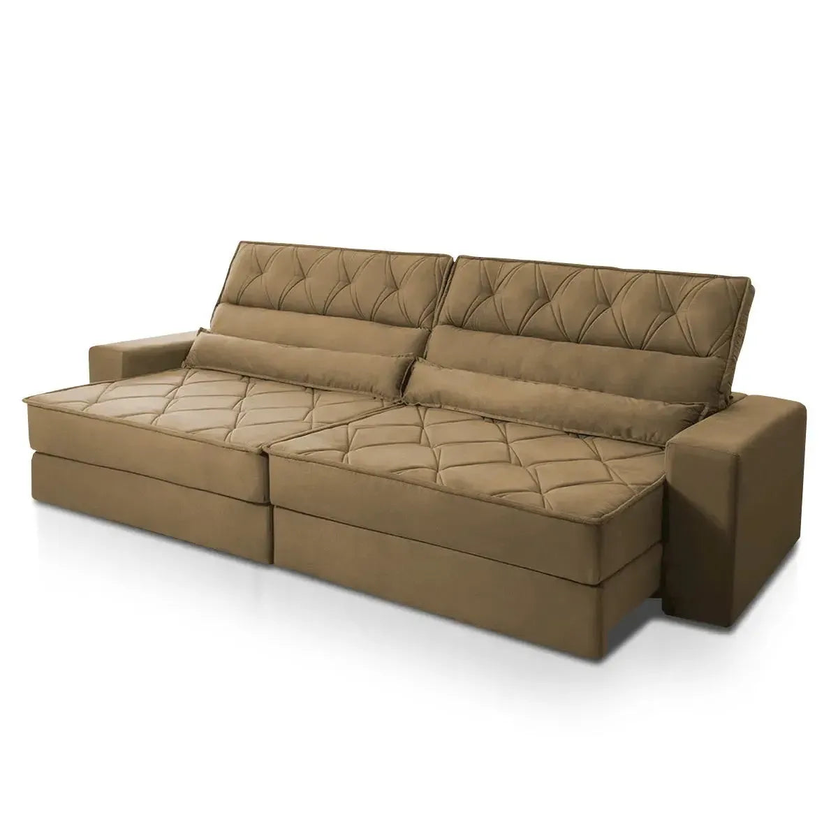 Sofá Retrátil Reclinável 3,00m Albany Suede Velut Bege Molas Ensacadas