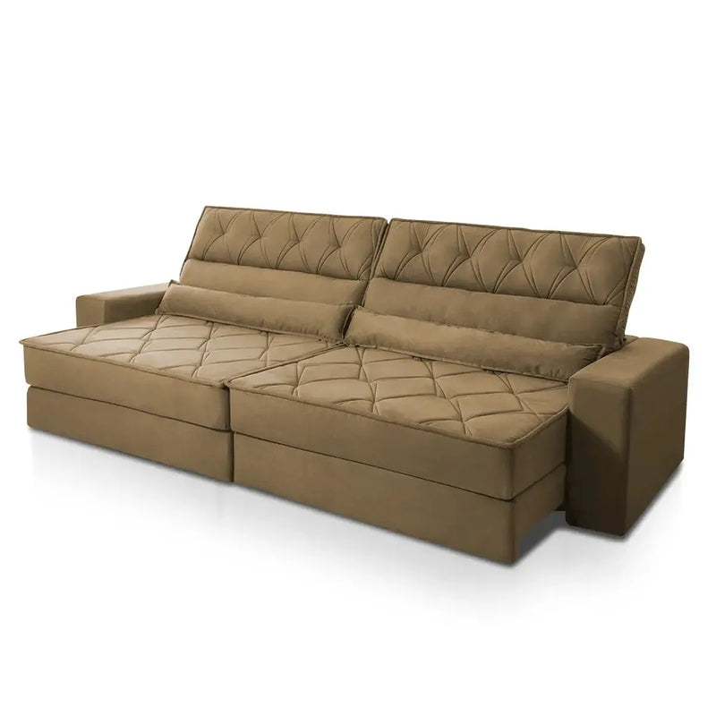 Sofá Retrátil Reclinável 3,00m Albany Suede Velut Bege Molas Ensacadas