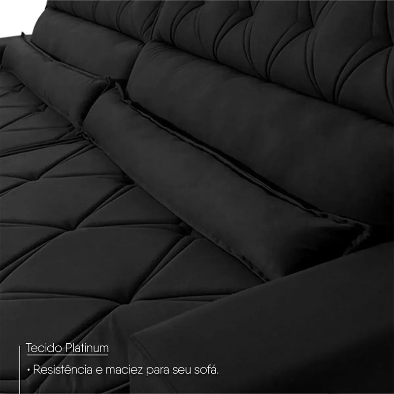Sofá Retrátil Reclinável 3,00m Albany Suede Velut Preto Molas Ensacadas