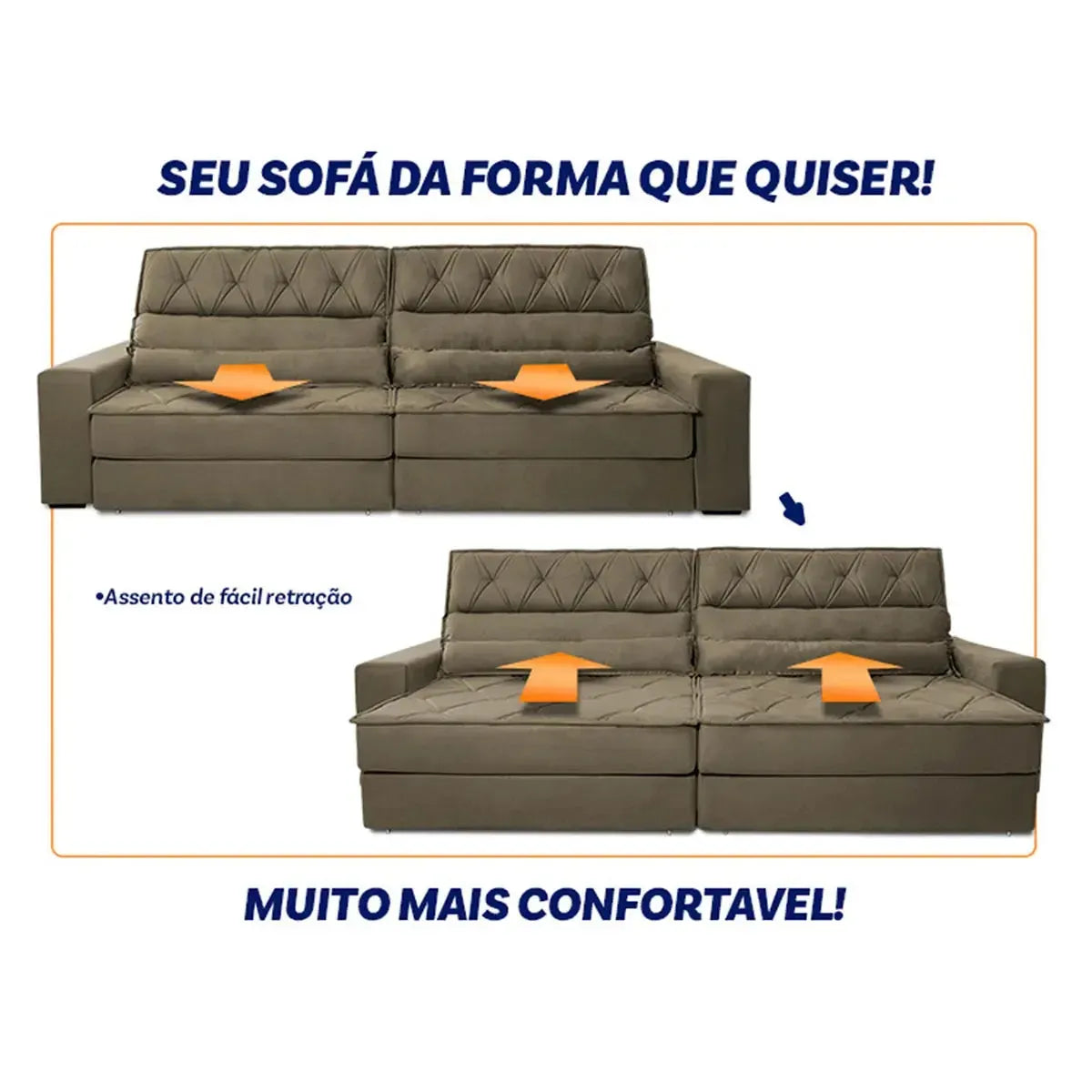 Sofá Retrátil Reclinável 3,00m Albany Suede Velut Tabaco Molas Ensacadas